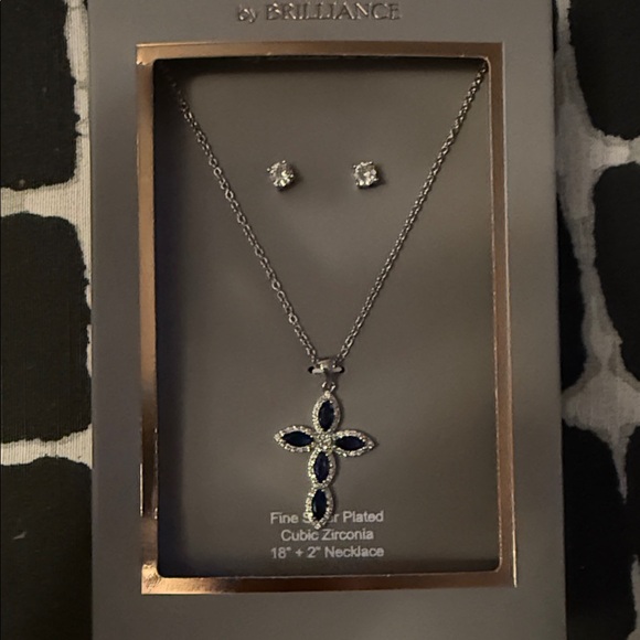 Silver and Blue Necklace and Earring Set - Picture 1 of 1
